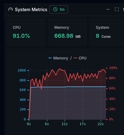 CPU and memory usage in the System Metrics widget